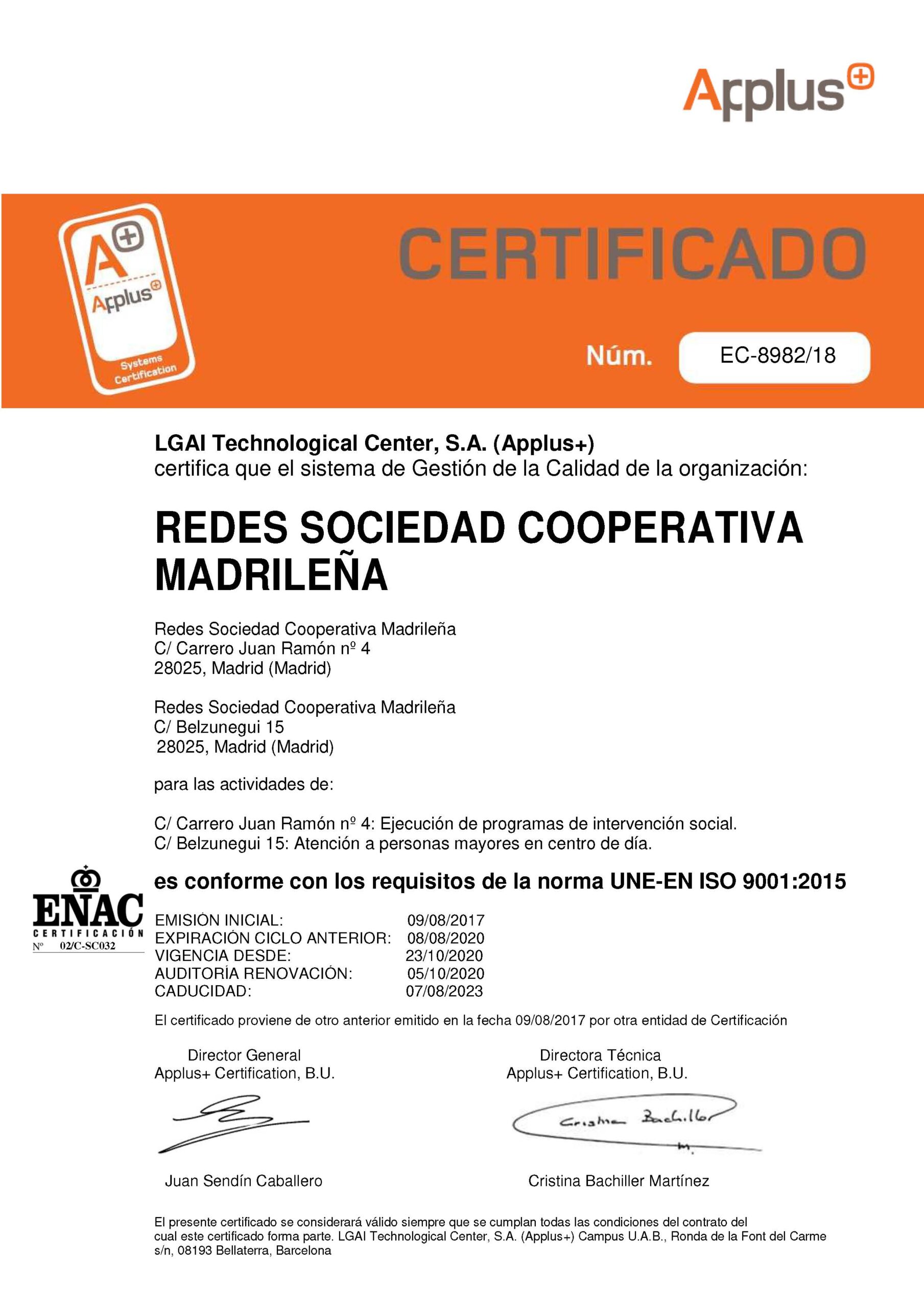 Certificado Calidad ISO 9001:2015